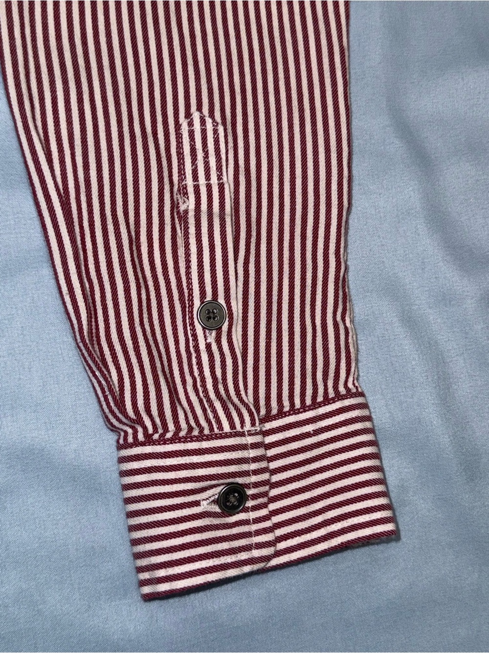 True Craft XL Burgundy Cream Striped Babydoll Button Down Shirt - Picture 7 of 7